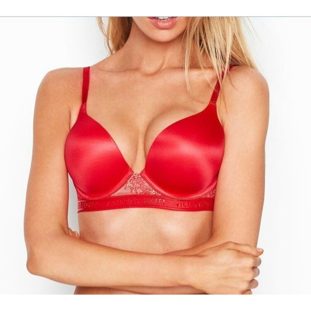 32D VICTORIA'S SECRET Very Sexy Bombshell Push Up Bra Add 2 Cup Size Satin Lace
